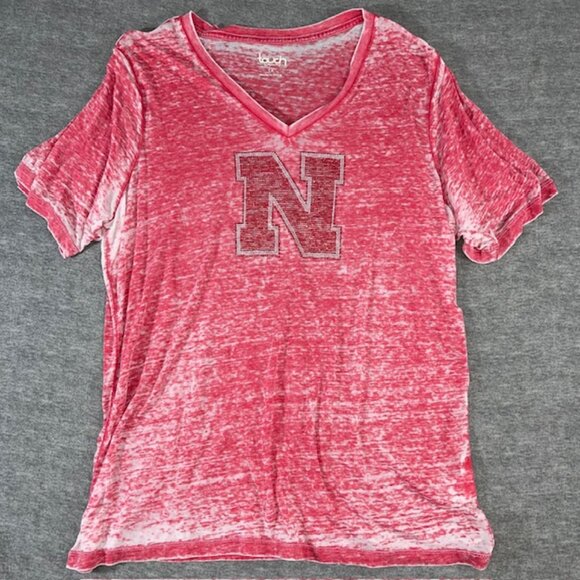 NWOT Nebraska Cornhuskers Women's Bling Short Sleeve Burnout Shirt Top 1X Red - Picture 1 of 7